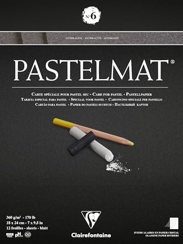 Clairefontaine - Ref 96003C - Pastelmat Pastel Card Pad No.6 (12 Sheets) - 360gsm Card - 18 x 24cm - Anthracite - Specially Formulated For Use With Pastels