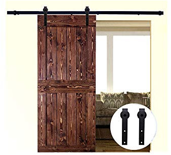 LWZH 13FT/396 cm Schiebetürbeschlag Set Barn Door Hardware Kit Laufschienen für Schiebetür Hängeschiene Schiebetürsystem