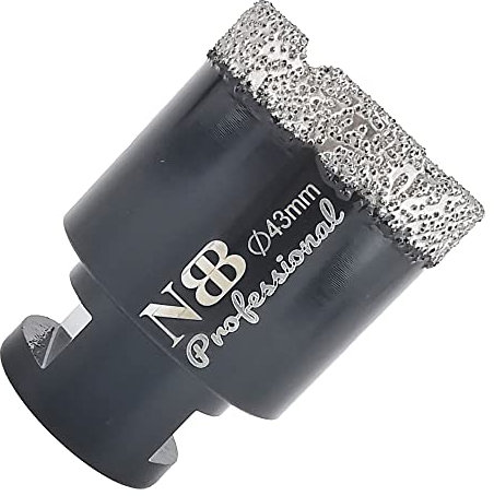 NBB Scie cloche diamant brasé sous vide avec M14, pour le forage à sec ou humide de manière professionnelle sur porcelaine dure, céramique, carrelage, granit, pour meuleuse d'angle (Dia.43mm)
