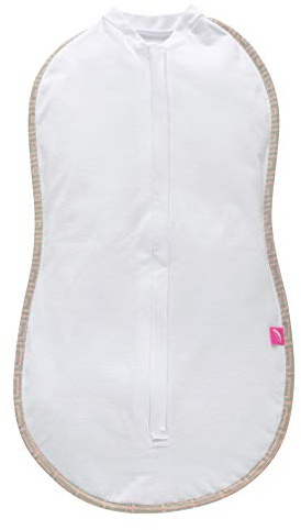 Mother hood Ganzkörper Pucktuch Zip&Swaddle mit Öko-Tex Standard 100, Strampelsack mit Reißverschluss - Größe 1 (2.5-5kg), Weiss- Quadrate apricot