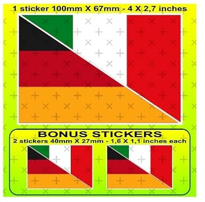 Vinyl-Aufkleber mit Deutschland- und Italien-Flagge, 100 mm, 1 + 2 Bonus