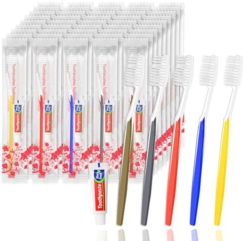Einmal Zahnbürsten,20 Packungen Einwegzahnbürsten Mit Zahnpasta Set Einzeln Verpackt für Hotel/Camping/Pflegeheim/Wohltätigkeit (5 Farben)