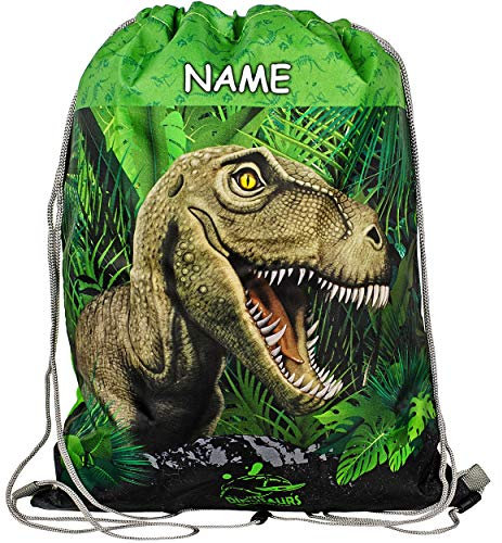 alles-meine.de GmbH Beutel - Sportbeutel - Turnbeutel - Schuhbeutel Dinosaurier - Dino/Tyrannosaurus Rex inkl. Name - wasserdicht wasserfest - wasserabweisend & abwischbar ..