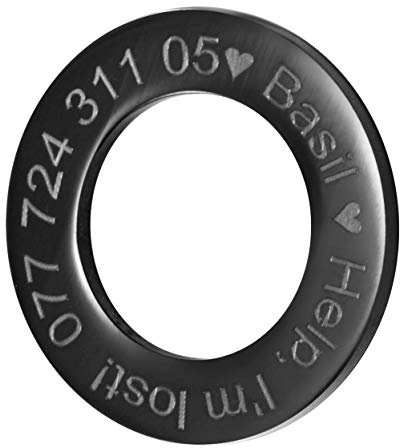 LYL Hundemarke für aus Edelstahl mit tiefer Gravur vorne und hinten, Ringform (schwarz, M)