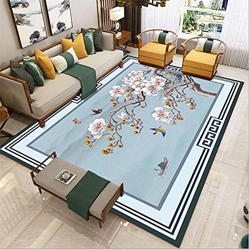 Xiaosua teppiche Blue. Salon Teppich Blue Vintage Blumenmuster mit langlebiger Teppich wohnzimmertisch rund 100X200CM flokati Teppich waschbar 3ft 3.4''X6ft 6.7''