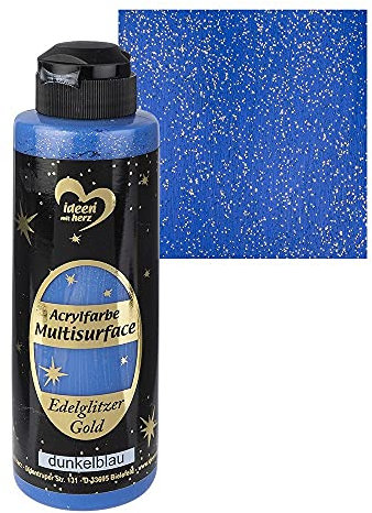 Ideen mit Herz Peinture acrylique Multisurface à paillettes précieuses - Peinture universelle à base d'eau - Avec paillettes dorées scintillantes élégantes - 180 ml (bleu foncé)