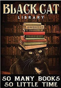 Aperiy Black Cat Library Poster, Black Cat Lovers, Geschenke für Katzenliebhaber, Retro Poster, Buchposter, Geschenke für Buchliebhaber, Metallschilder 30,5 x 40,6 cm Poster und Drucke, dekorative