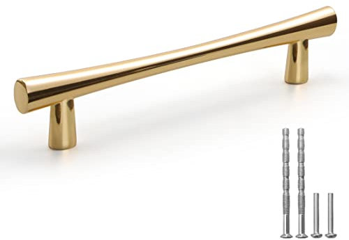 YAGU 5 Stück poliertem Messing Schrankgriffe, 128mm Lochabstand, Leuchtendes Gold Möbelgriffe Türgriffe Küche Schubladengriffe für Bad Kommode Schrank Garderobe