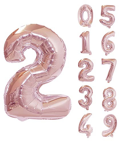 Trimming Shop 32-Inch Large Rose Gold Number 2 Foil Balloon - Reusable Helium & Air Fillable Digit 0-9 Foil Balloons for Birthday, Wedding, Anniversary, Celebration, Party Decorations Supplies