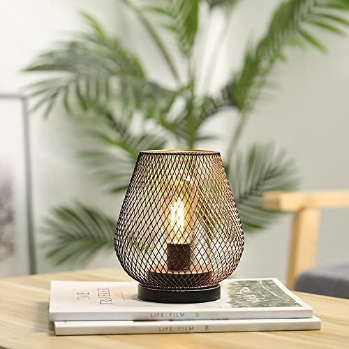 JHY DESIGN Metal Cage LED Lamp 17cm Tall Battery Powered Cordless Accent Lights with Great for Weddings Parties Patio Events for Indoors Outdoors(Bronze)