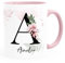 SpecialMe® Kaffee-Tasse mit Buchstabe Monogramm personalisiert mit Namen Initiale Blumen-Motiv persönliche Geschenke Blumenhintergrund rosa Keramik-Tasse