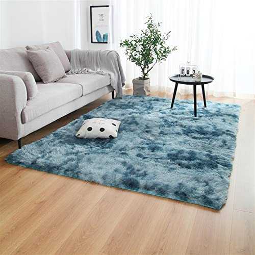 MYUANH Hochflor Teppich 120x180cm Waschbar Shaggy Teppich Verschiedene Größen für Wohnzimmer Schlafzimmer Kinderzimmer Wohnzimmer, Dunkelblau
