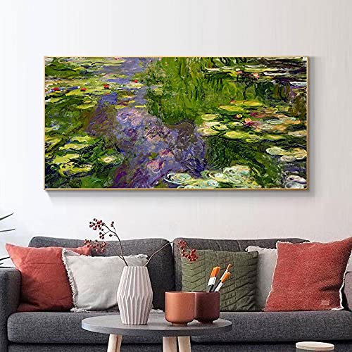 Claude Monet Kunst Leinwand Gemälde Seerosen Nympheas Seerose Wandkunst Poster und Drucke Bilder Wohnzimmer Dekor 80x160cm Rahmenlos