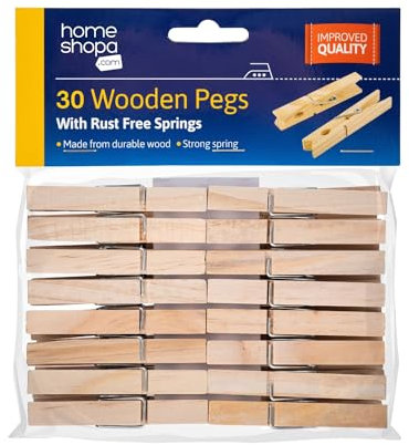 HOMESHOPA Wooden Clothes Pegs, 30 Pack Washing Line Cloth Clips, Rust and Moisture Resistant Laundry Pegs, Strong Grip Multipurpose Clips for Arts & Crafts, Clothespin for DIY, Photo Hanging, 7.5cm