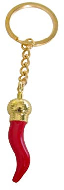 Générique Porte-clés, bijou de sac petit piment rouge, corne d'abondance, porte-bonheur italien, acier doré, 9 x 3 cm