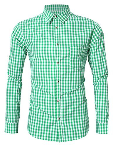 KOJOOIN Chemise Slim Fit Homme Chemise à Carreaux Traditionnelle pour Oktoberfest Fête Bière Festival Vert-Upgrade L