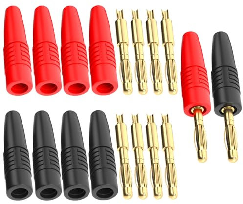 Cleqee 10 Stück 4mm Bananenstecker männlicher Stecker vergoldet Löttyp Adapter für DIY elektrische Prüfung