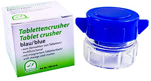 Medi-Inn Tablettenmörser blau | Tablettencrusher zum Zerkleinern von Tabletten | mit Aufbewahrungsfach | 100 Stück
