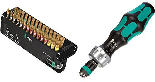 Wera Bit-Check 30 Diamond 1 Anti Cam-Out BiTorsion Long Life bit Set for Drill/Drivers PZ,PH,TX,SL 30 Piece, 05057431001 & 05051461001 1/4 x 142 816 RA Ratchet Screwdriver - Silver