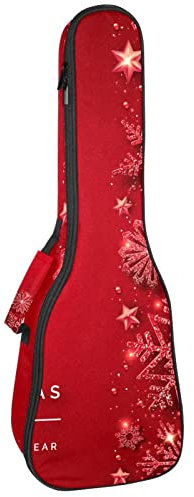 Borsa per ukulele con fiocchi di neve rossi brillanti e stelle, custodia per ukulele per concerto tenore soprano da 23 pollici da morbido imbottito cinghie regolabili borsa da concerto