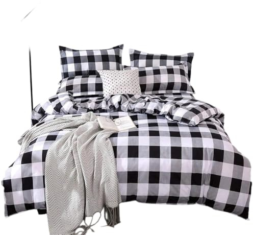 Farmhouse Buffalo Checked Bedding Set Black Gray White Plaid Comforter Cover Double,Soft Lightweight Grid Bedspreads, 1 Lattice Duvet Cover 2 Pillow Shams Modern Geometric Decor Grey Quilt,Zipper