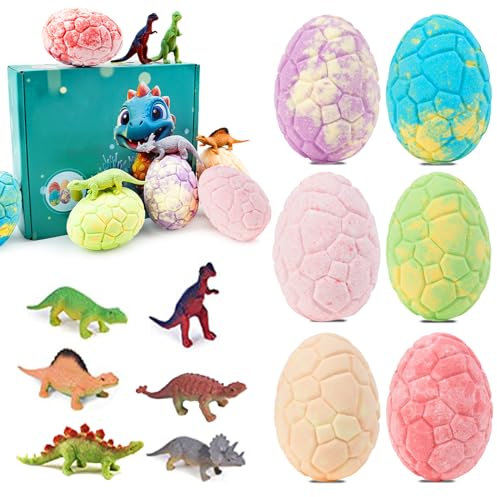 6PCS Badekugeln for Kids with Dinosaur Toys, Badekugeln with Surprise Toy Inside, Kinder Badesalz Kugel, Dino Badekugel Badewannenspielzeug, Bath Fizzies Set