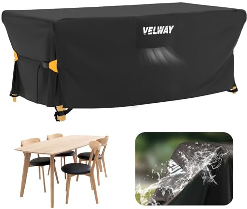 Velway Funda para Muebles de Jardín Impermeable - Funda Mesa Jardin de Exterior Cubierta Protectora a Prueba de Viento para Muebles de Jardín Rectangular (Negro 170x95x74cm)