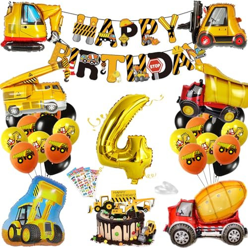 Bagger Deko Kindergeburtstag 4 Jahre Junge - Baustellen Party Geburtstagsdeko Mit Luftballons