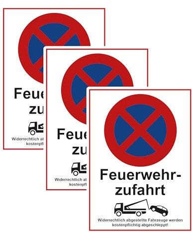 SL group - 3 Schilder Feuerwehrzufahrt 20 x 30 cm aus stabiler PVC Kunststoff-Platte - Hinweisschild für Fahrzeuge werden kostenpflichtig abgeschleppt (Halteverbot) - Warnhinweis Parken Verboten