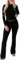 ORANDESIGNE Damen Zweiteiliges Outfit Basic Langarm Crop Top und Low Rise Flare Pants Set Loungen 2 Stück Yoga Trainingsanzug Zweiteiler Damen Loungen Set Freizeit Outfit Strickhose A Schwarz XS
