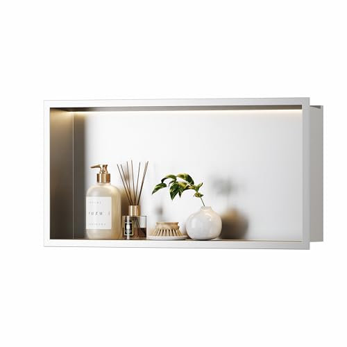 Neohomee Doccia a muro in acciaio inox con luce a LED, incorporato mensola singola doccia per bagno, 60 x 30 cm