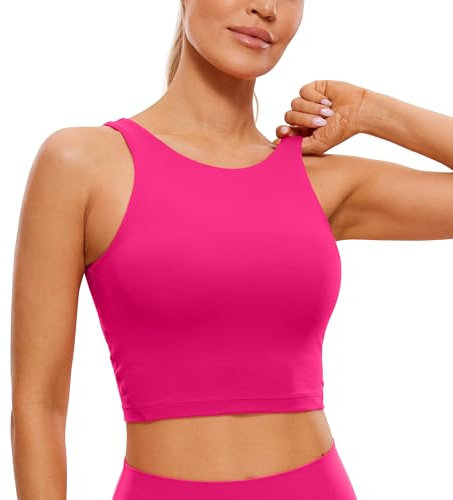 CRZ YOGA Damen Butterluxe Longline Sport BH Gepolstert Ohne Bügel Crop Top High Neck U Rücken Workout Tanktops Granita Pink 42