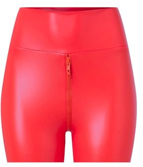 liangp Yoga-Shorts für Damen, einfarbig, offener Reißverschluss, Yoga, Sport, hohe Taille, schmale Passform Harz Handball Wasserlöslich (Watermelon Red, M)
