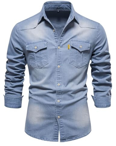 Btmpmcs Uomo Camicia a Denim Camicie Regolare Classiche a Maniche Lunghe Casual Cotone Camicie Classiche da Cerimonia Business con Tasca