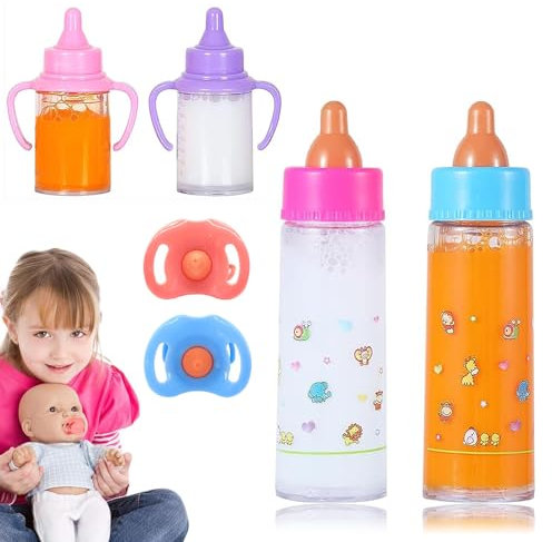 Ruikdly Lot de 6 biberons magiques à lait avec tétine - Accessoire pour poupées de bébé