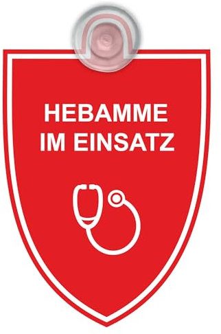 Indigos UG - Schild Hebamme im Einsatz - 9x12 cm - Saugnapfschild - Aluverbund - Emblem - Innenbefestigung für Ihr Auto - UV-Beständig - Einsatzschild - Hinweisschild - Warnschild