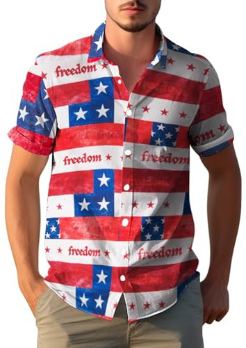 Yoimira 4. Juli Hemden für Herren, patriotisches Grunge-Konzept, USA-Flagge, Button-Down, lässig, kurzärmelig, Hawaii-Hemden für Herren, USA-Flagge, Freiheit, XX-Large