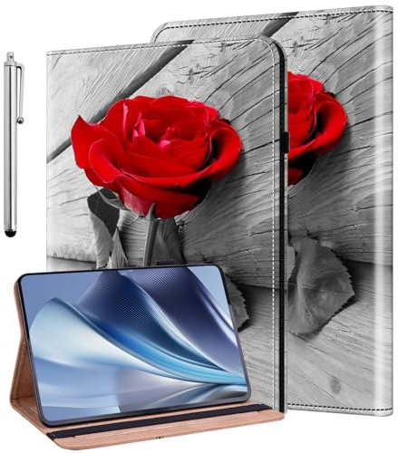 KEDBBAO Custodia per Xiaomi Redmi Pad SE 11 pollici 2023 Custodia Flip PU Pelle Wallet Cover Case con portapenne e funzione di supporto per Redmi Pad SE, Red Rose