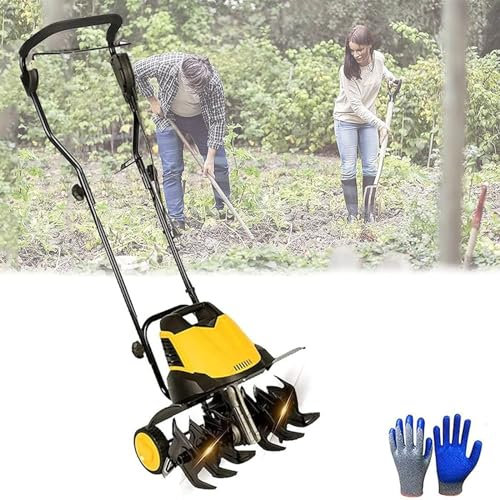 FAcoLL Electric Garden Tiller, 2400W Cordless Cultivator Rotavator with 6 Blades, Folding Rotary Motor Hoe for Lawn Patch Soil, Tillage Depth 22cm & Width 45cm