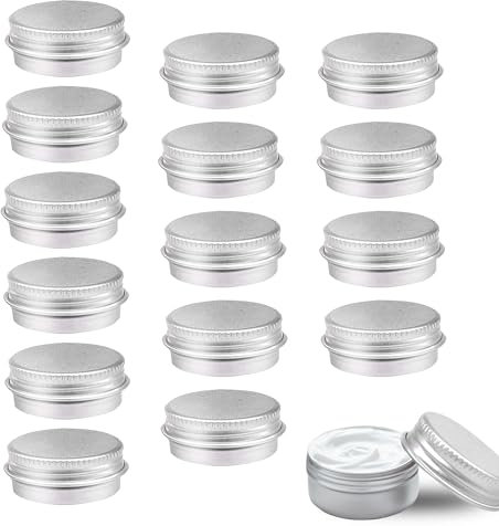 15Pcs Aluminium Tins Jars 10ml Round Small Tins with Lids Reusable Empty Lip Balm Tins Waterproof and Leakproof Lip Balm Containers for Cosmetics, Lip Balm, Lotion, Cream,Masks,Mini Candles