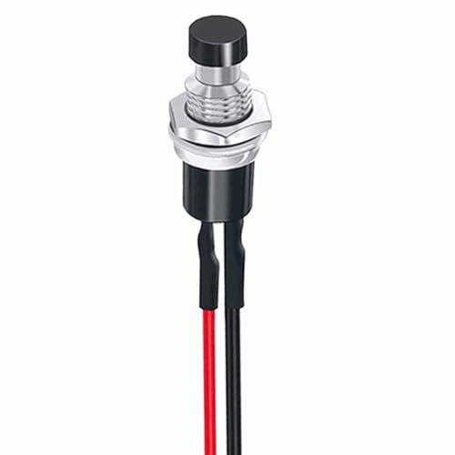 AUTOZOCO Interruptor de botón pulsador, Botón de encendido/apagado, Interruptor de botón momentáneo, Botón pulsador SPST, Diámetro del botón 7 mm, 1A 250VAC, 2 pines con cable, Negro