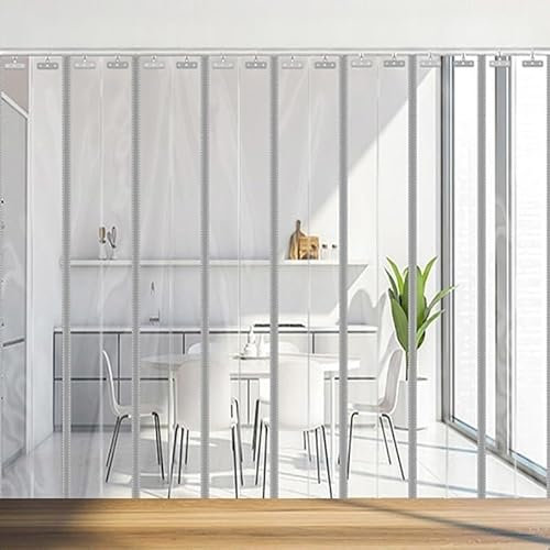 Transparenter PVC-Streifen, Türvorhang-Set, wasserdicht, faltbar, für Gefrierschrank, Kühler, Lager, Garage, Industrie, 2,8 x 2,4 m Dicke, transparente Windschutzscheibe, langlebig und einfach zu