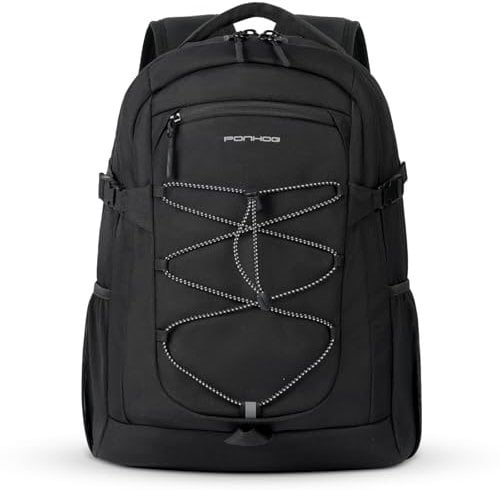 Ponhog Travel Laptop Backpack - 17.3 inch Laptop Rucksack for Men & Women,Water Resistant Computer Bag Casual Daypacks for College Daily Trips,Black