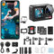 Hiicam Actionkamera Speed 50 4K60FPS 30MP WLAN mit 2-Zoll-Touchscreen, EIS (elektronische Bildstabilisierung), 5-fachem Zoom, Fernbedienung Action Cam,Vlog-Kamera with 2X 1550 mAh Akku