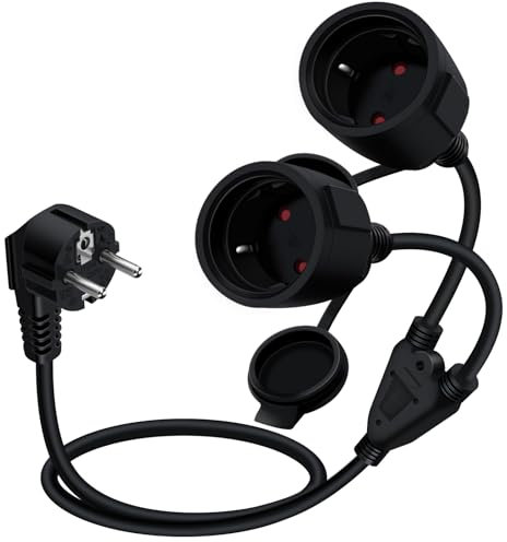 HuaLiSiJi Schuko Verlängerungskabel Kurz Schuko Doppelstecker Kabel 16A 250V Verlängerungskabel 2 auf 1 Kurz Schutzkontakt Verlängerungskabel 2fach, für Haushaltsgeräte, Büro (1.5m)