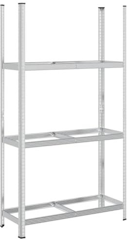 vidaXL Reifenregal mit 3 Böden Silbern 110x40x200 cm Stahl, Reifenständer, Regal, Schwerlastregal, Garagenregal, Lagerregal, Werkstattregal