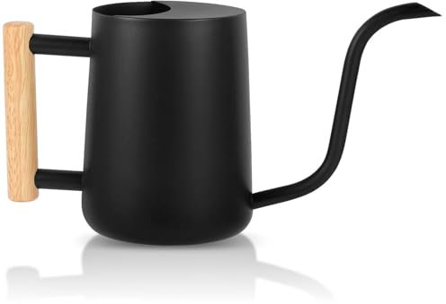 Indoor Watering Can 35oz Watering Plants Can Indoor House Water Can Stainless Steel Watering Long Can Spout Watering Pot Wooden Handle for Office and Home Bonsai Houseplants(Black)