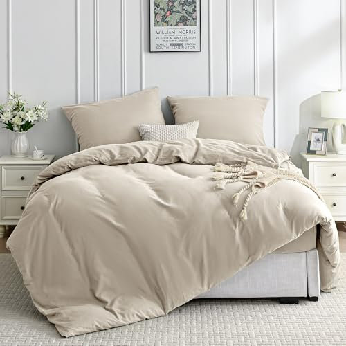 JELLYMONI Bettwäsche 200x200 Baumwolle Bettwäsche-Sets Beige Oeko-Tex 100% Gewaschene Baumwolle Bettbezug mit Reißverschluss und 2 Kissenbezüge 80X80 mit Umschlag Weich 3-Teilig