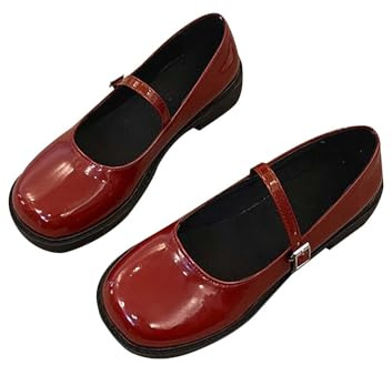 Damen Lack Mary Jane Damenschuhe Flach Pumps Geschlossen Bequem Schuhe Sweet Toe Knöchel Lolita Gothic Plateau Kleid Pumps Schuhe Chunky Lackleder Kleid Schuhe Ballerina