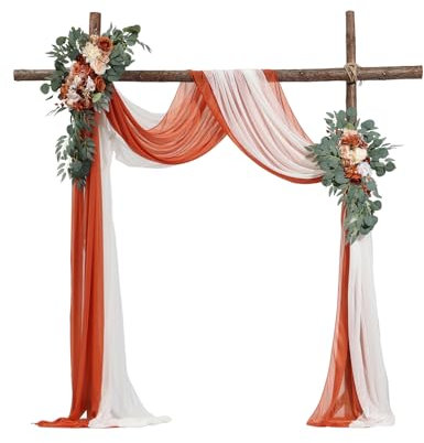 VEVOR Blumenset für Hochzeit Bogen, orangefarbene Blumen für Traubogen mit Vorhängen (4er-Set) – 2 Blumenarrangements, 2 transparente Vorhänge, für Zeremoniensträuße, Empfangshintergrunddekoration